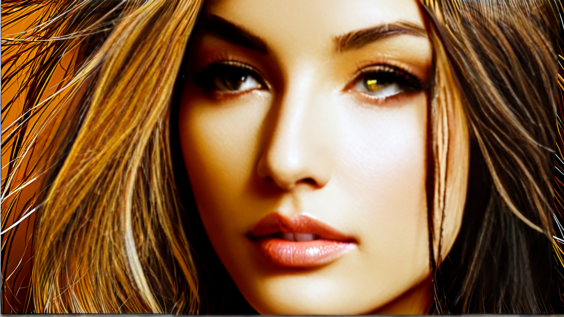 AI generated wallpaper featuring woman, hair, face