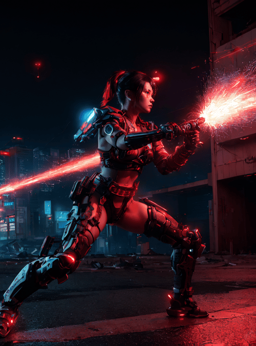 cyborg, woman, gun