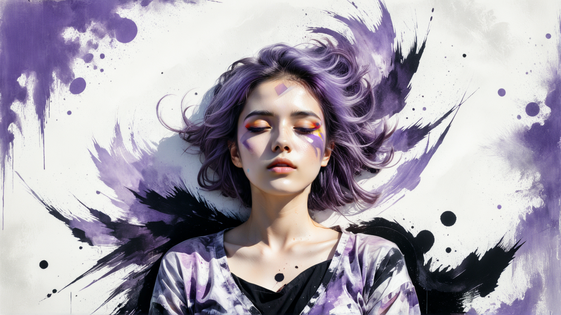 AI generated wallpaper featuring woman, hair, face, neck, shoulder, top