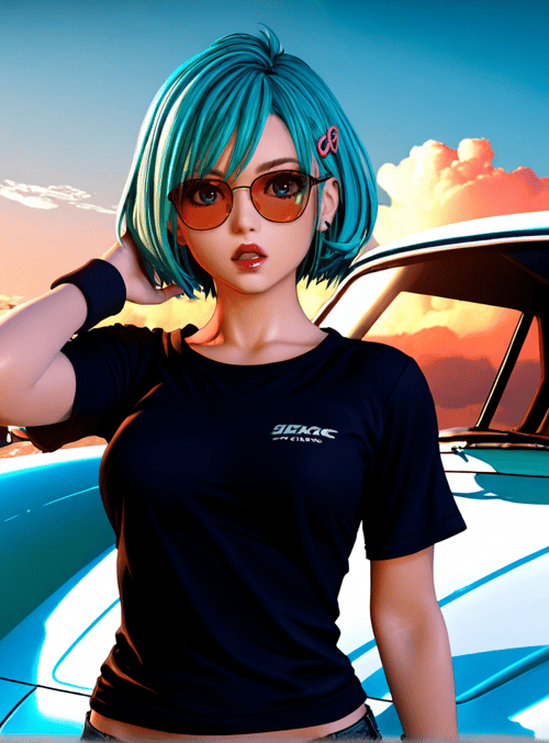 woman, car, sunglasses, gun, clouds, sun