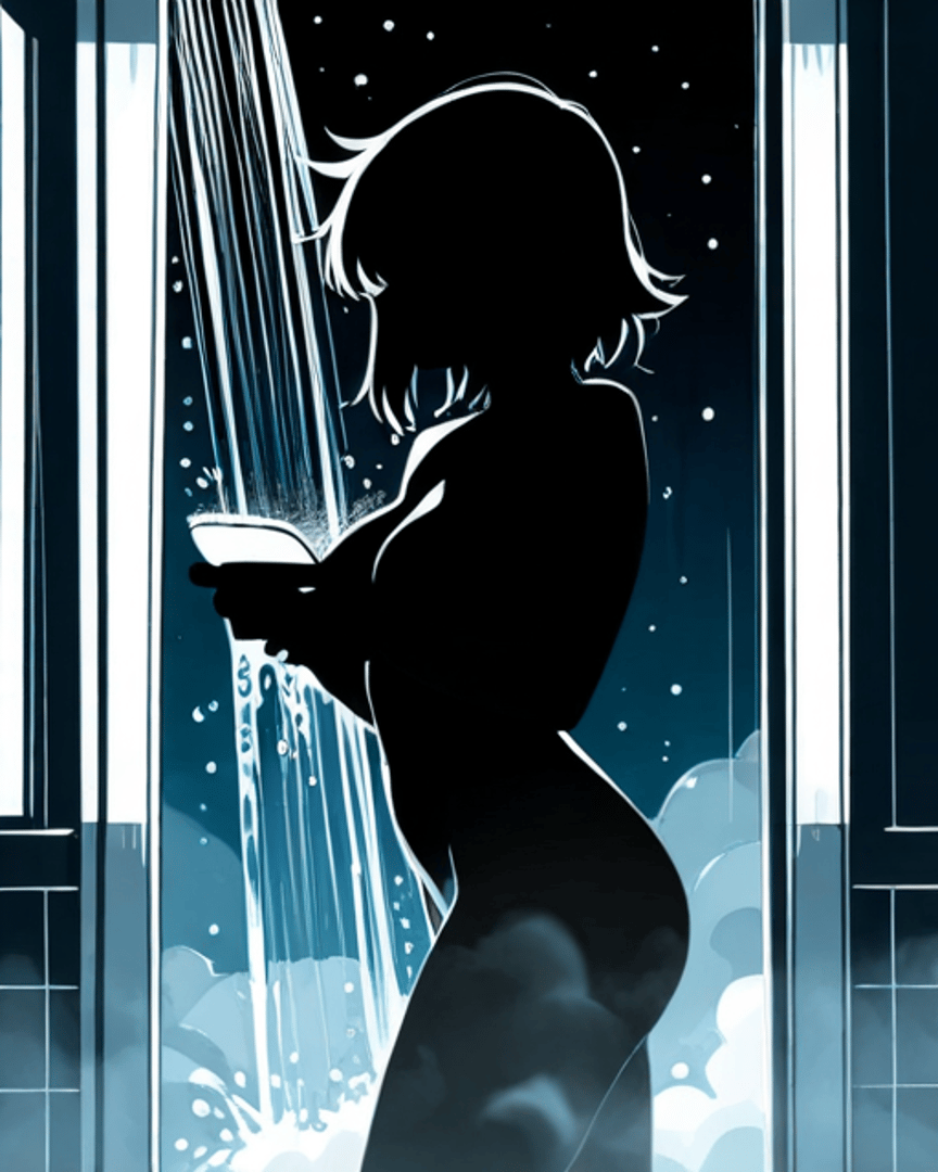 AI generated wallpaper featuring silhouette, woman, book
