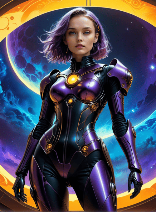 cyborg, space, woman, armor, alien, planet