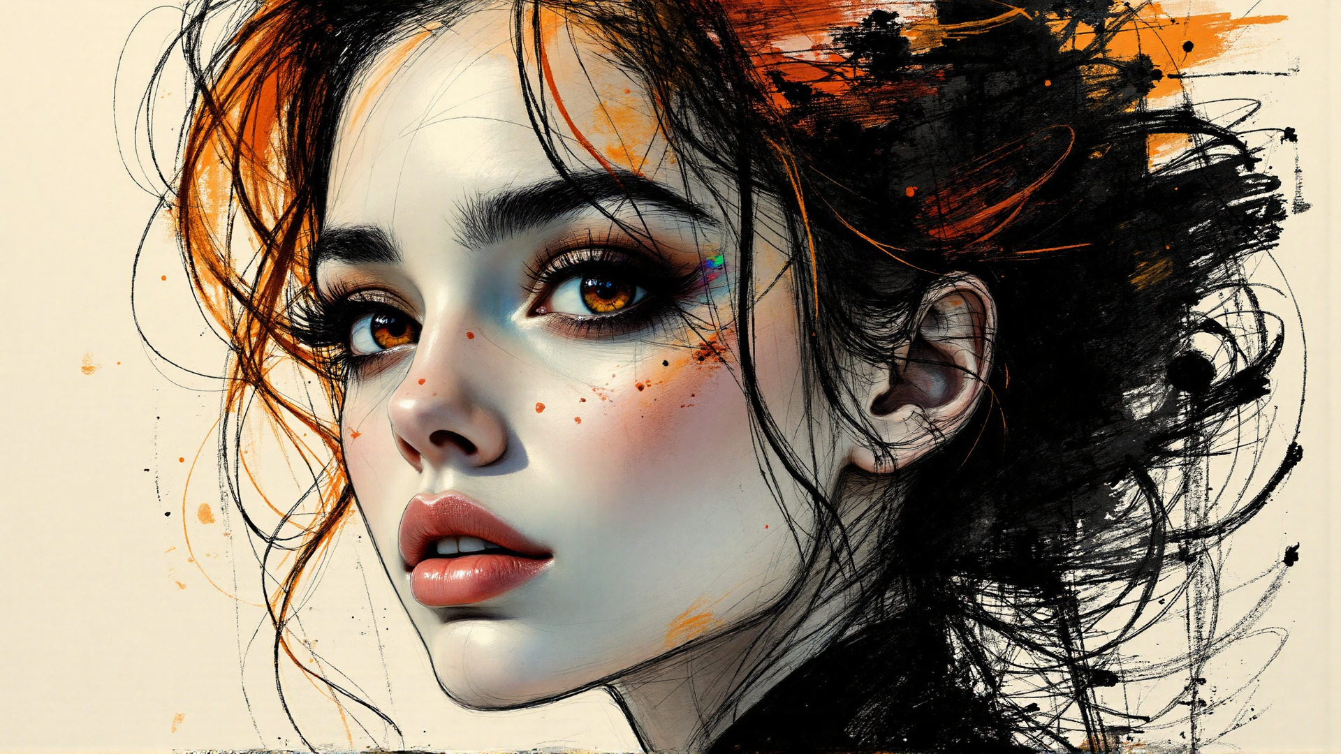 AI generated wallpaper featuring woman, face, hair