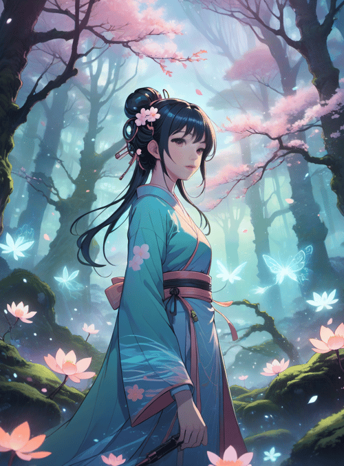 woman, butterfly, lotus