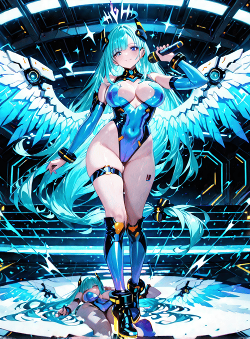 cyberpunk, anime character, angel wings