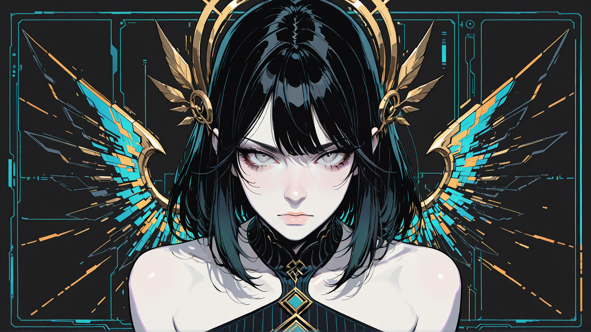 AI generated wallpaper featuring woman, angel, wing