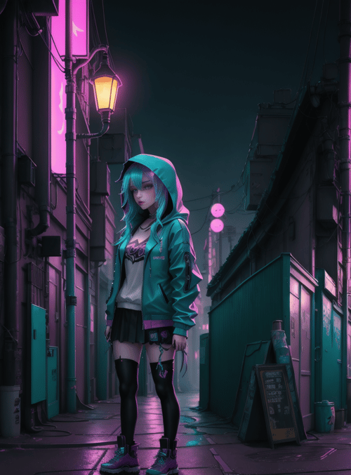 girls, street, neon