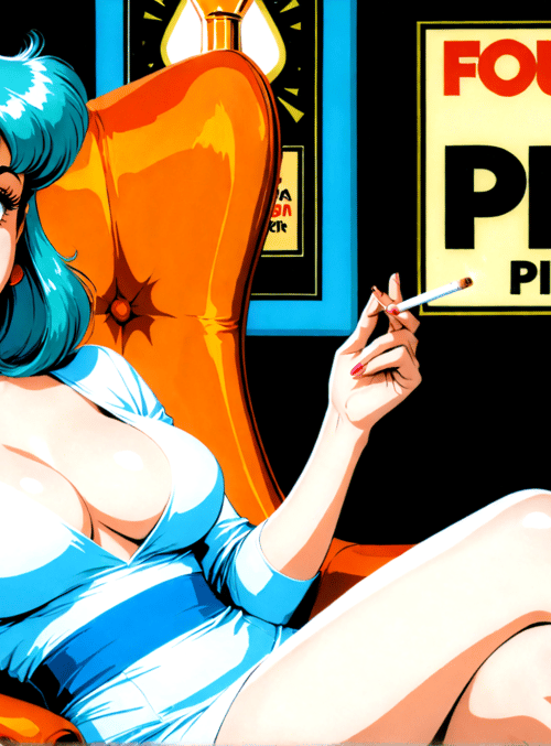 woman, chair, cigarette, poster, dress, hair, earrings, window, lamp, furniture