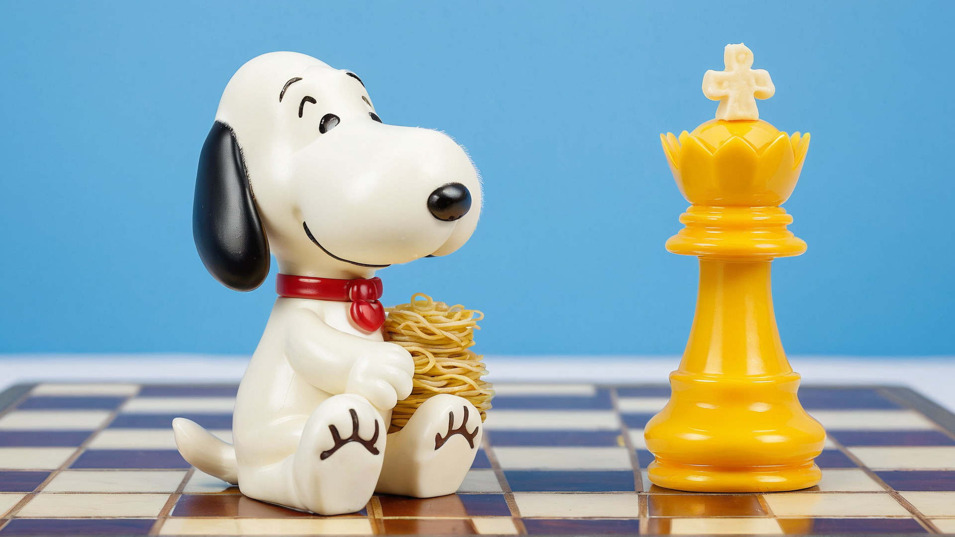 AI generated wallpaper featuring snoopy, chess piece, noodles