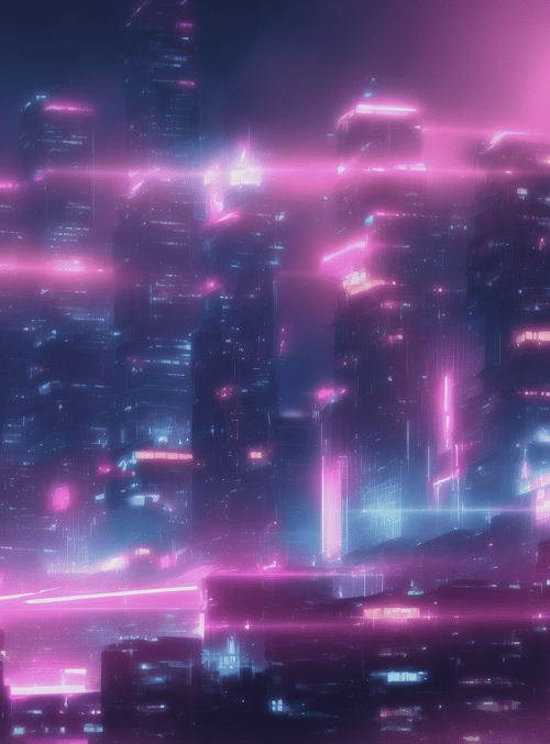 cityscape, neon lights, skyscrapers