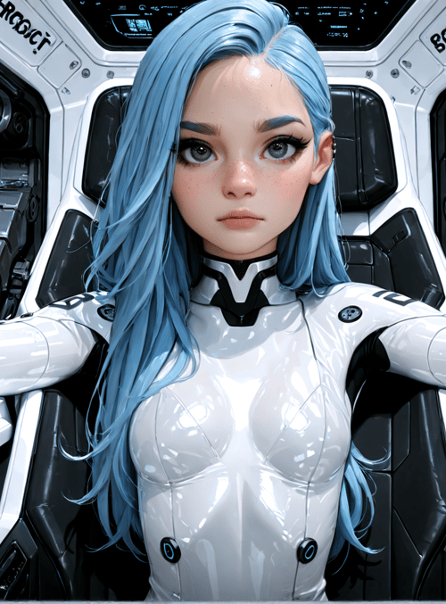 cyborg, female, spaceship, robot, goggles, helmet, control panel, pilot, futuristic, suits