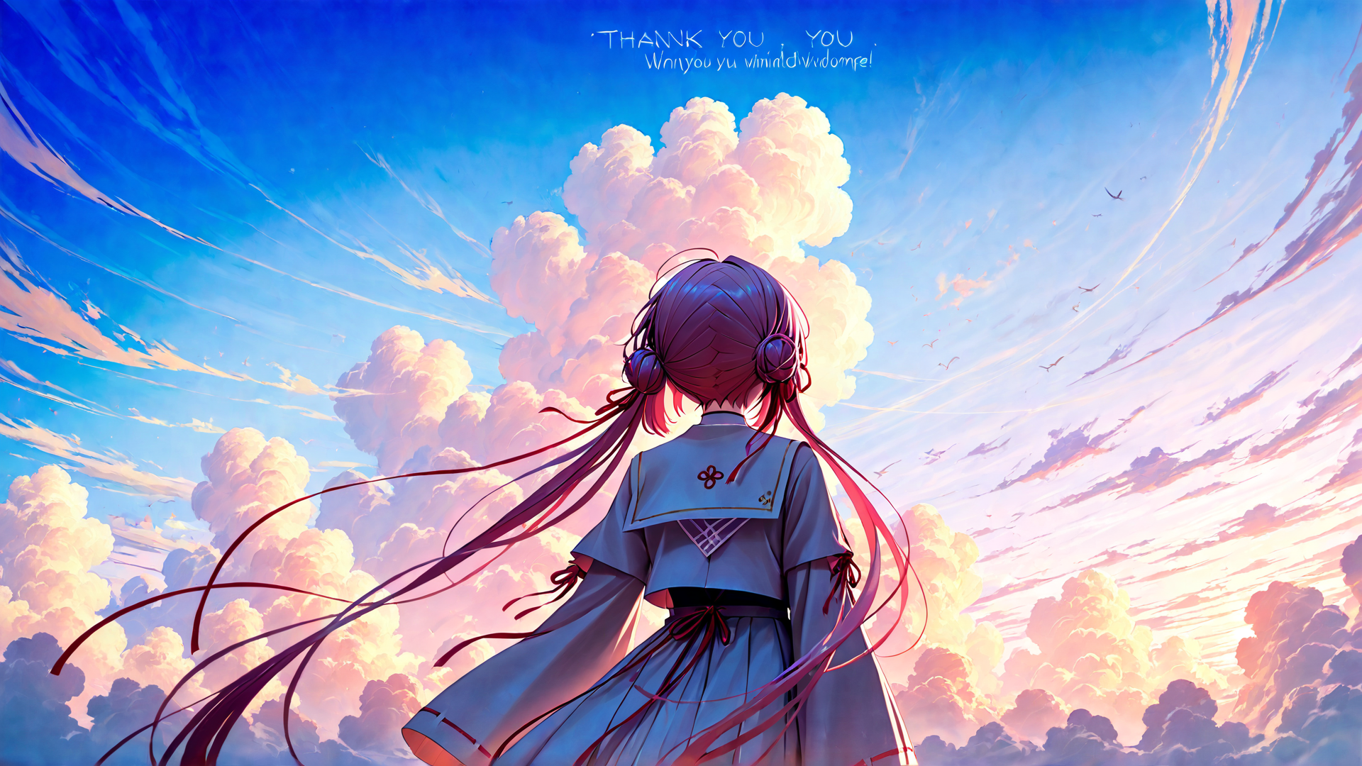 AI generated wallpaper featuring girl, clouds, sky