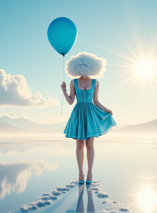 woman, balloon, lake