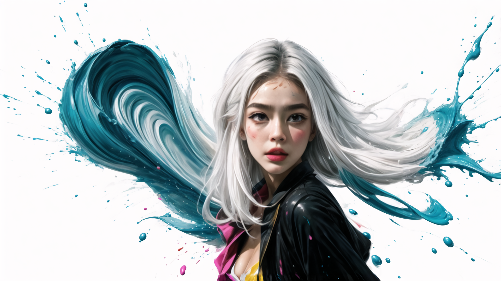 AI generated wallpaper featuring woman, paint, hair