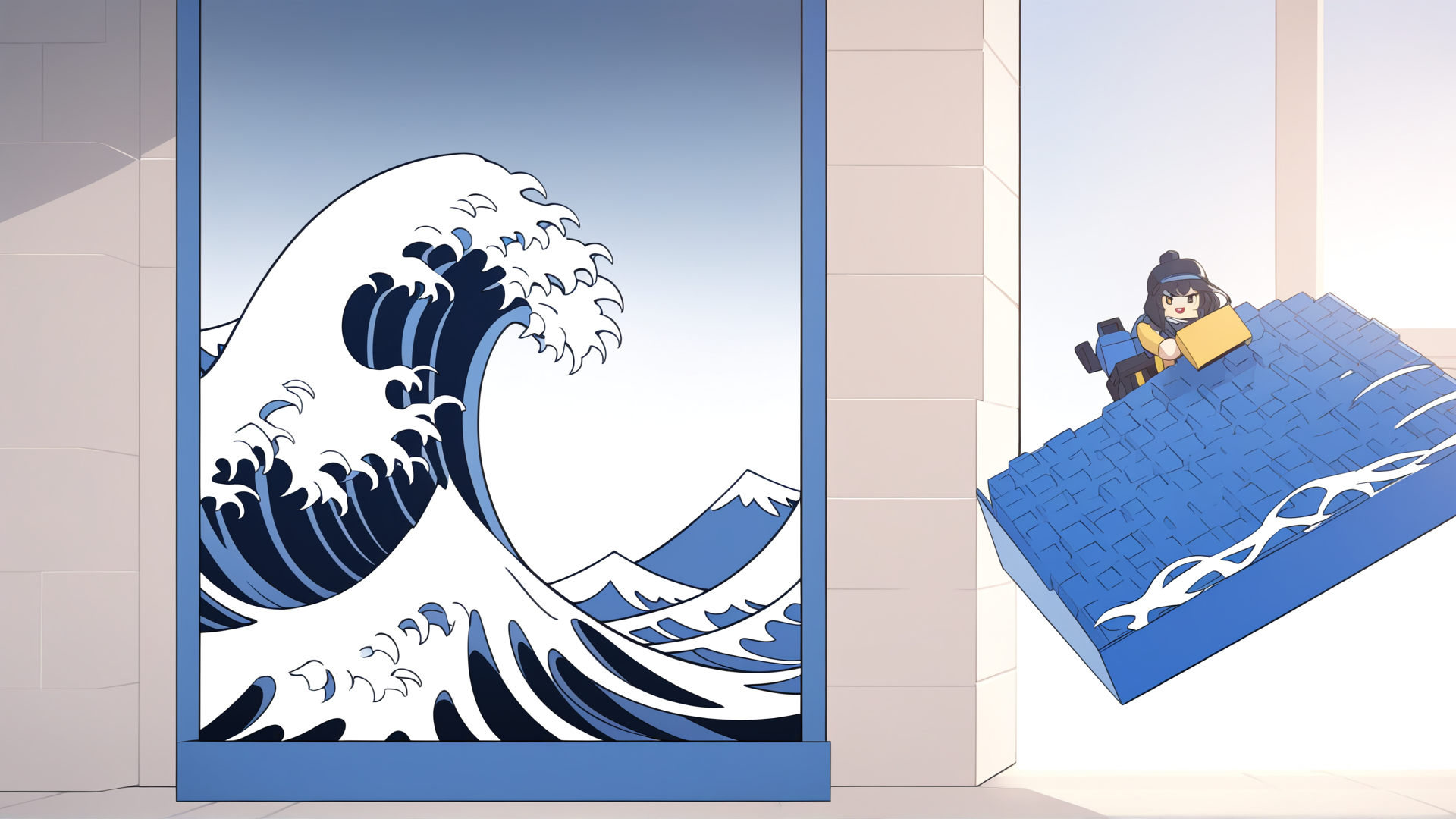 AI generated wallpaper featuring wave, character, brick