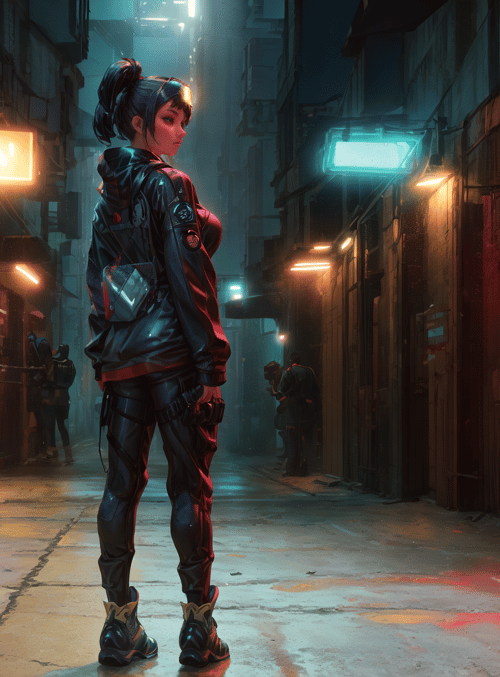 woman, cyberpunk, alley