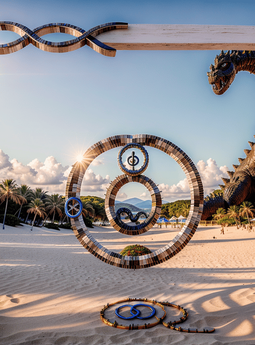 dragon, art installation, beach