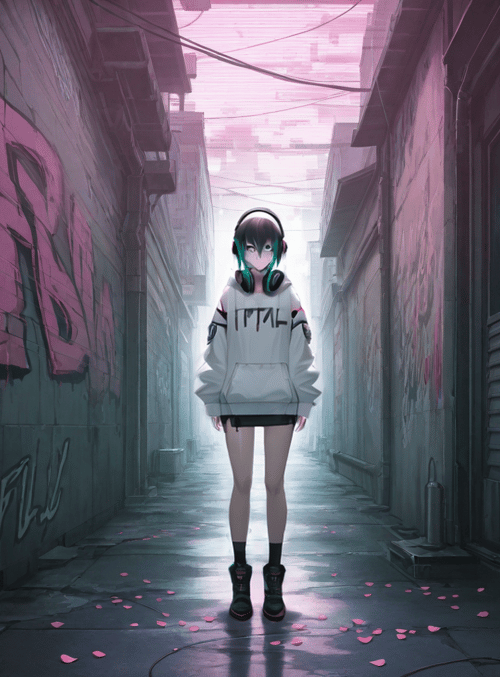 girl, alley, graffiti
