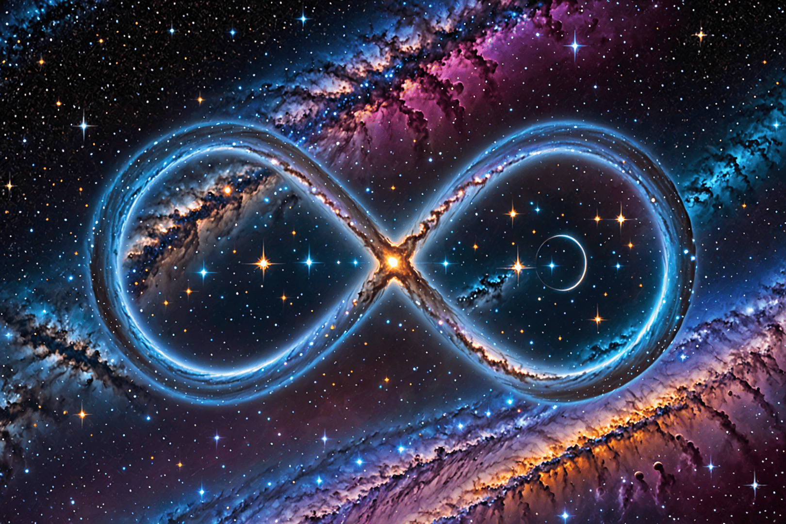 AI generated wallpaper featuring infinity symbol, galaxy, stars