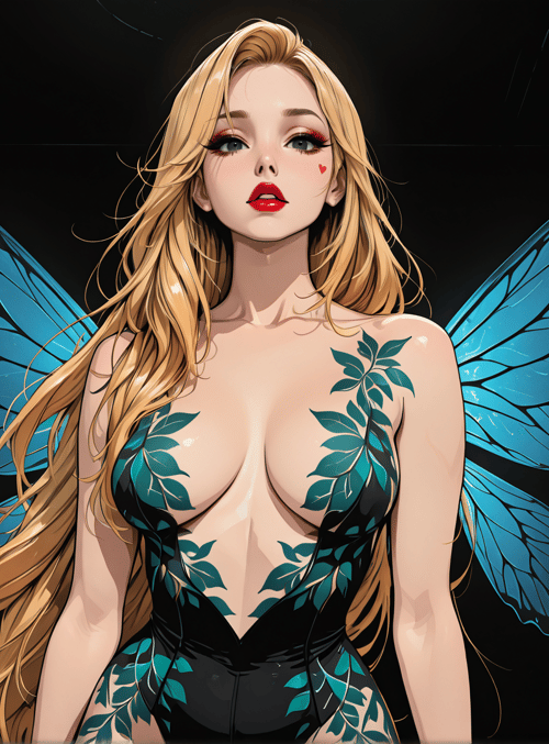 fairy, woman, wing, tattoo, poster