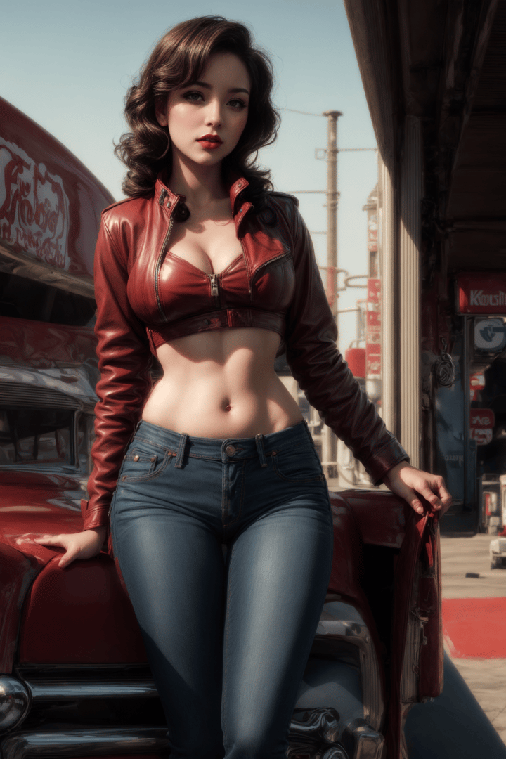 AI generated wallpaper featuring woman, car