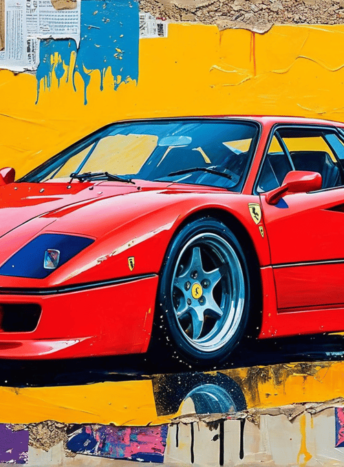 car, Ferrari, street art, painting, reflection