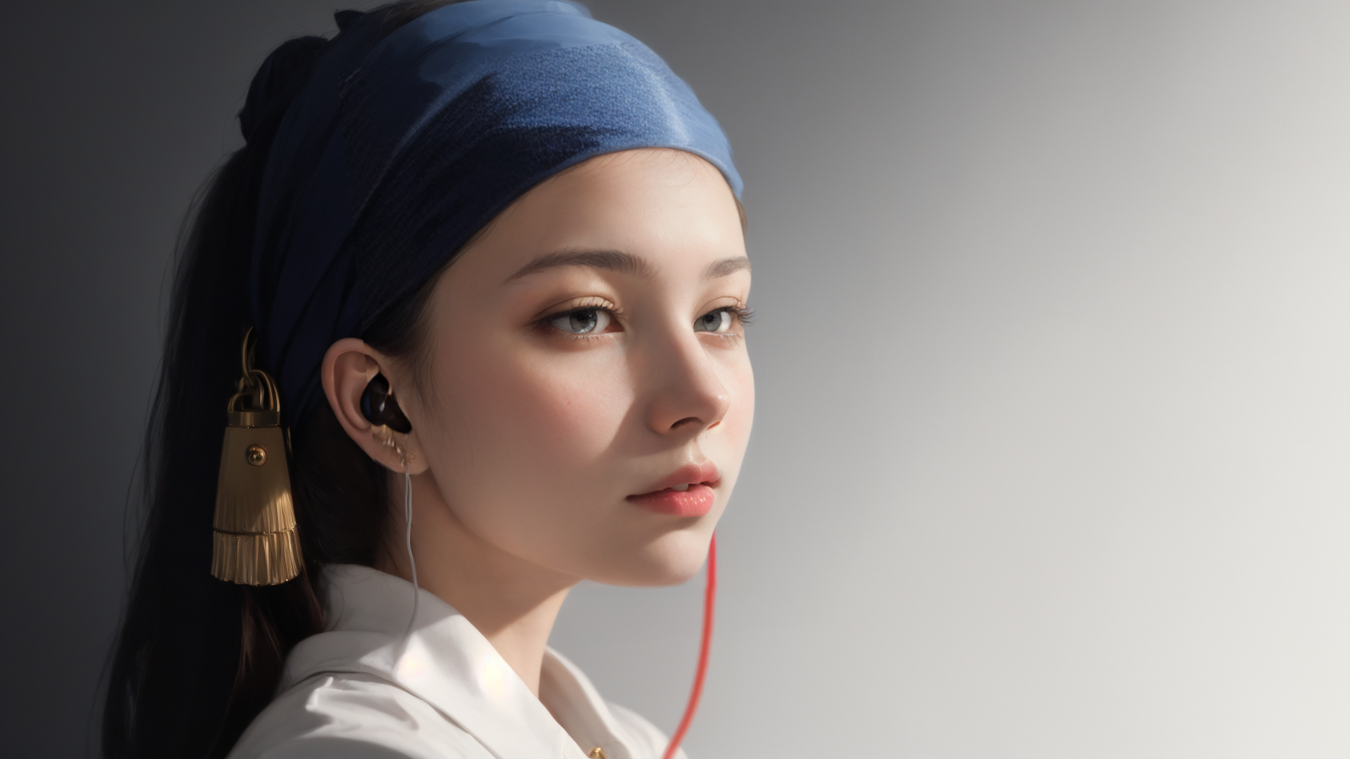AI generated wallpaper featuring woman, headband, earphones