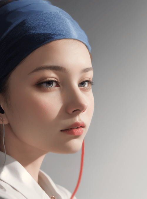 woman, headband, earphones