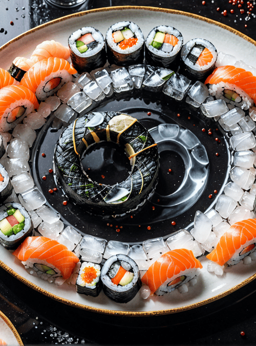 sushi, ice, plate