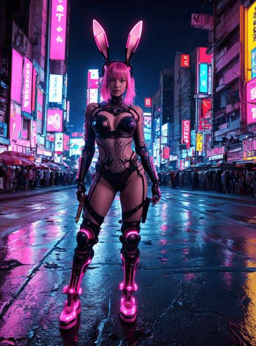 cyborg, bunny, neon