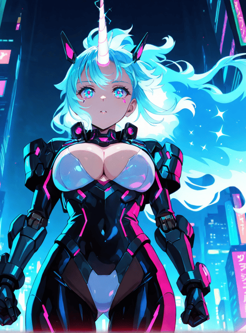 cyberpunk, unicorn, anime