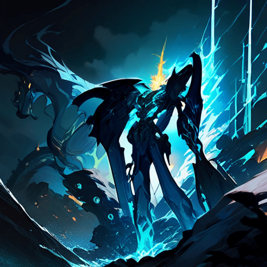 AI generated wallpaper featuring mech, dragon, swords