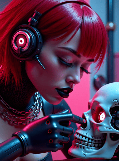 cyborg, skull, gloved hand