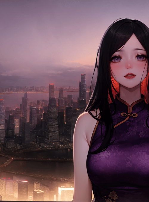 woman, cityscape, sunrise