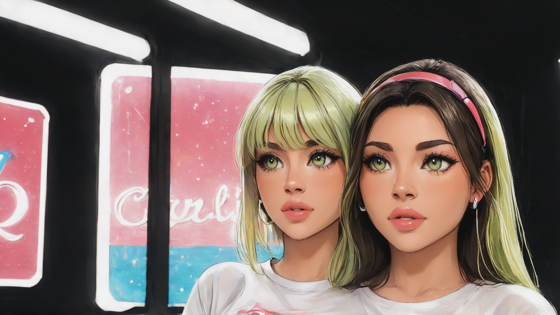 AI generated wallpaper featuring girls, friends, women, twin, sisters, portrait, teens