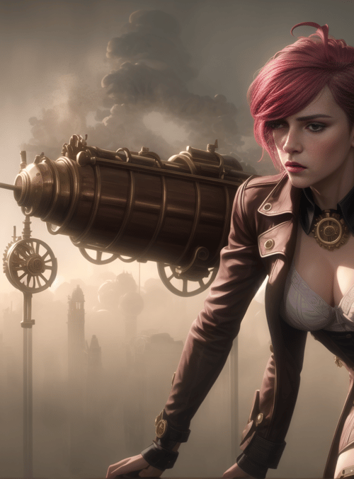 woman, steampunk, cannon