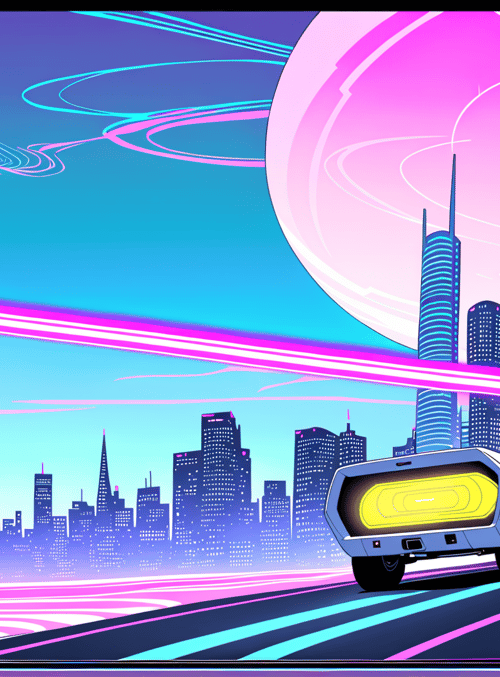 car, cityscape, neon