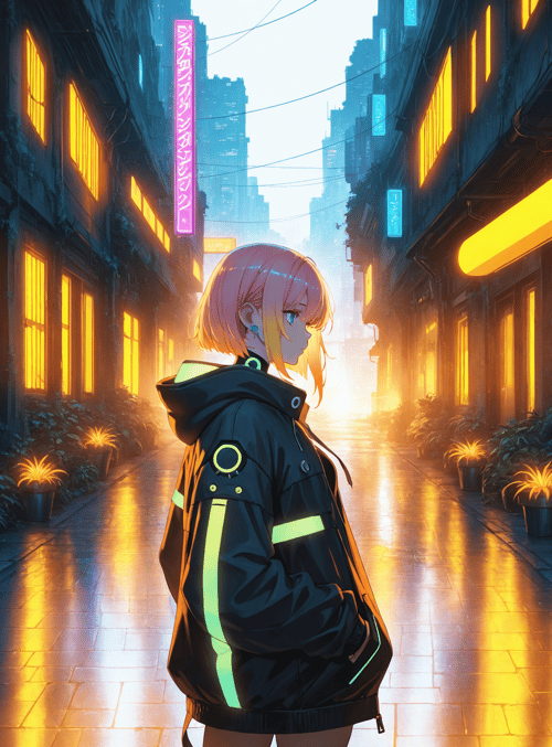 girl, alley, city