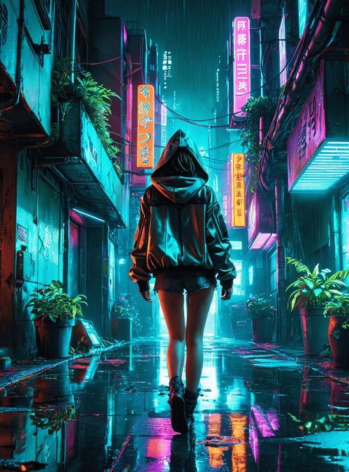 person, street, neon