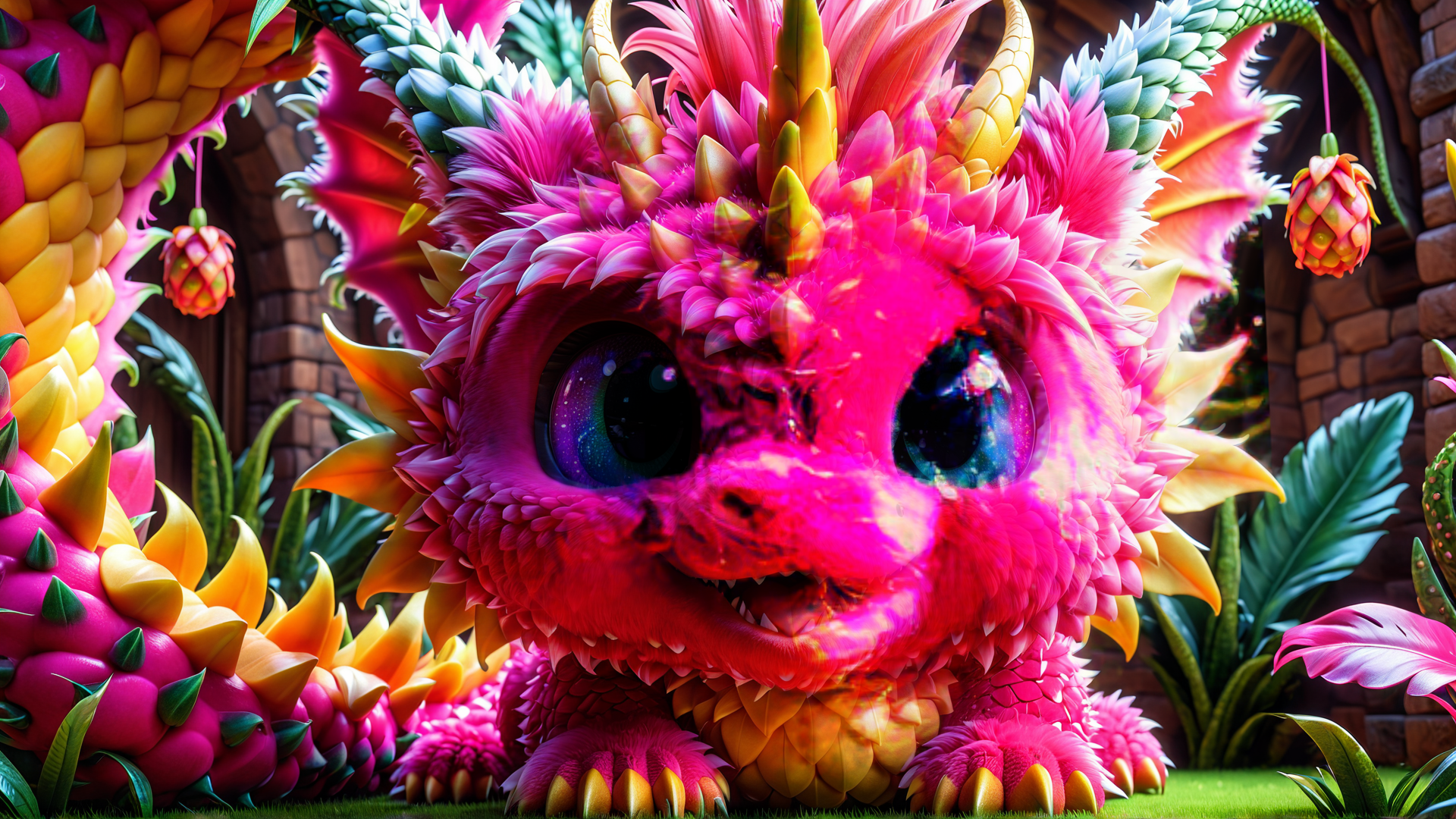 AI generated wallpaper featuring dragon, dragon, pineapple