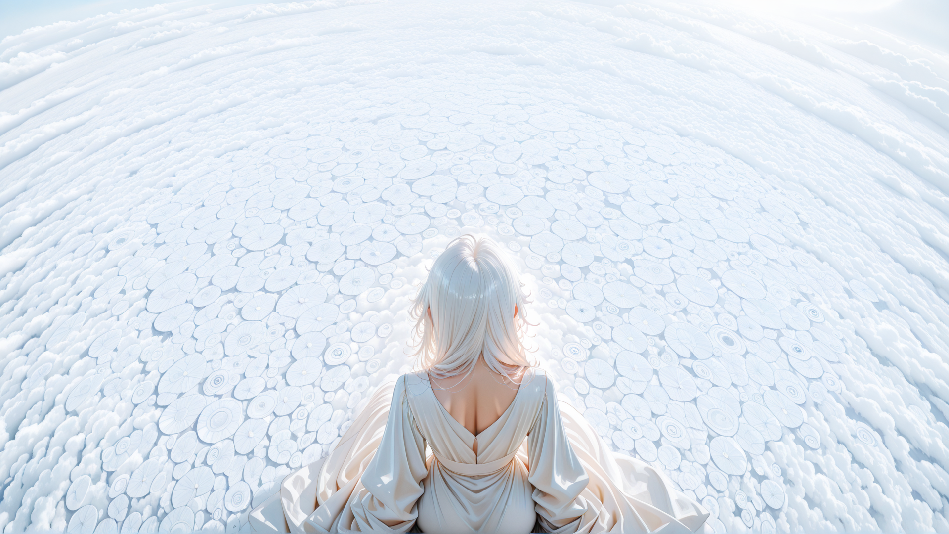 AI generated wallpaper featuring woman, clouds, dress