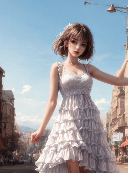 woman, dress, street