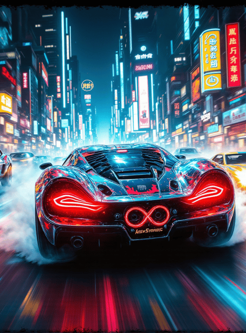cars, city, neon
