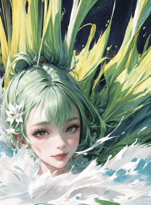 girl, waves, leaves