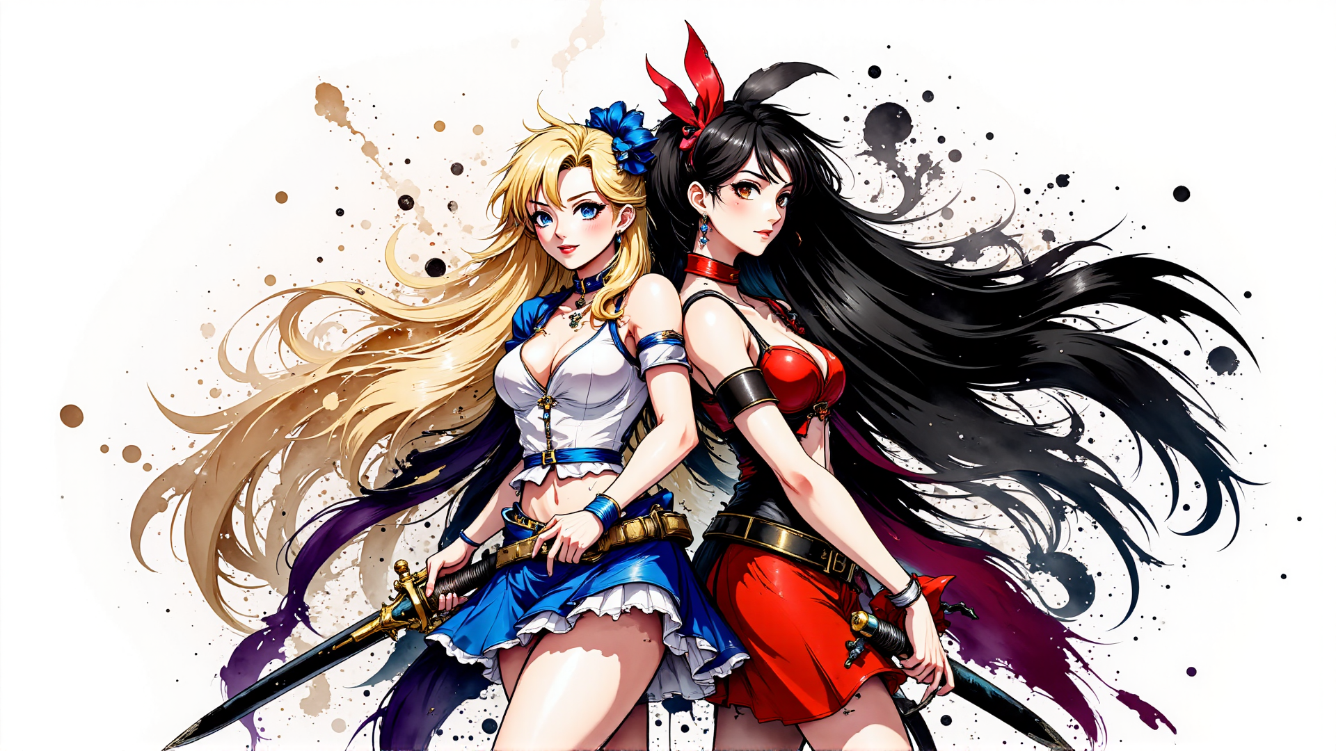AI generated wallpaper featuring girls, swords, anime, characters, warriors