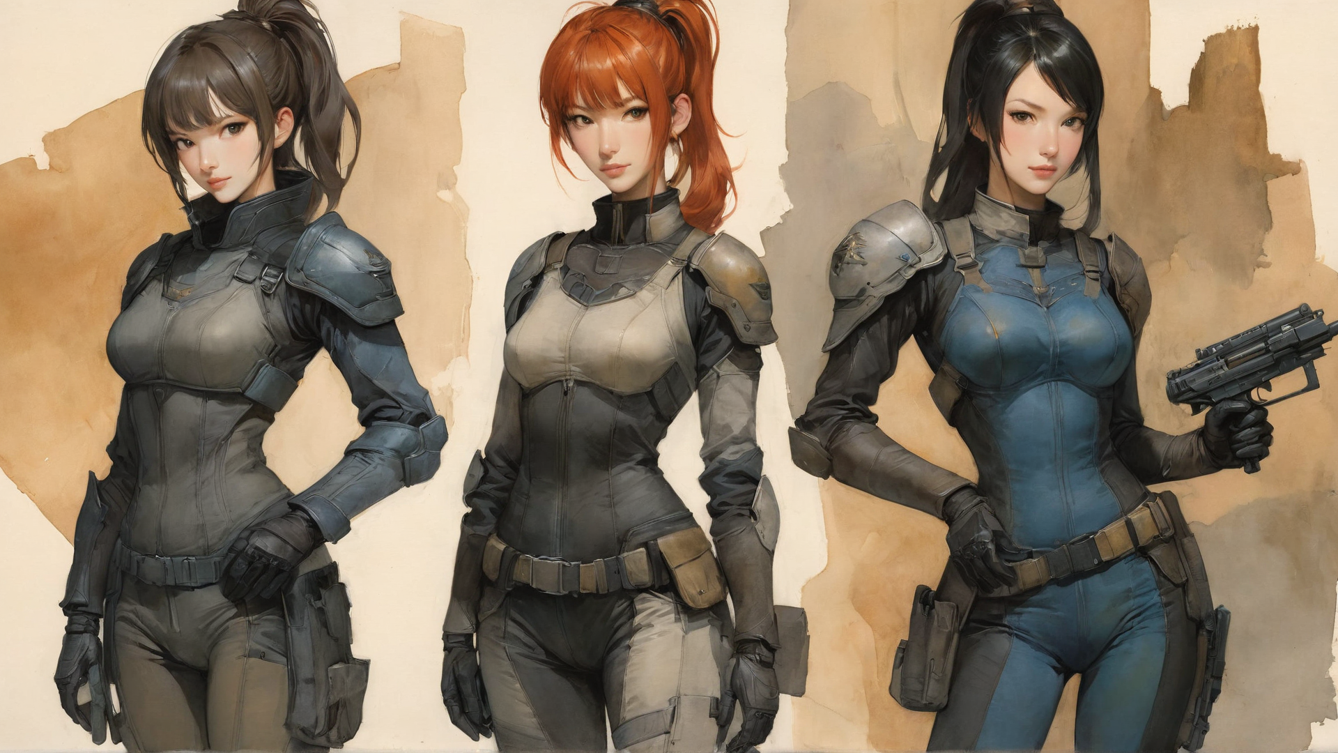 AI generated wallpaper featuring women, soldiers, characters