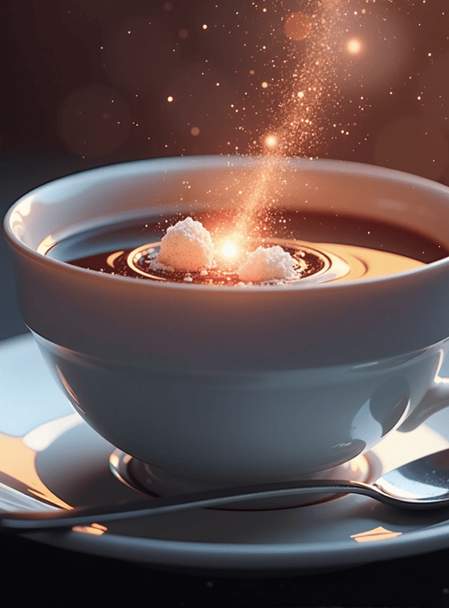 cup, sugar, spoon, sparkles, cocoa