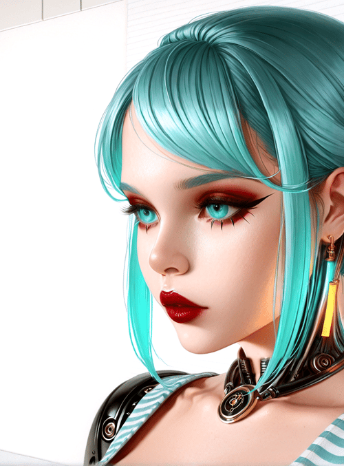 cyborg, woman, clock, hair, earring, choker