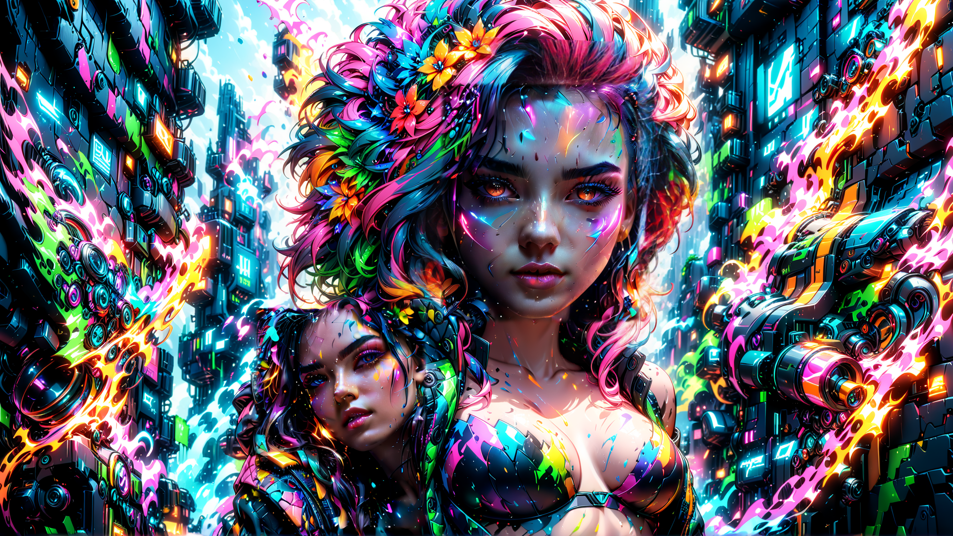 AI generated wallpaper featuring woman, girl, city