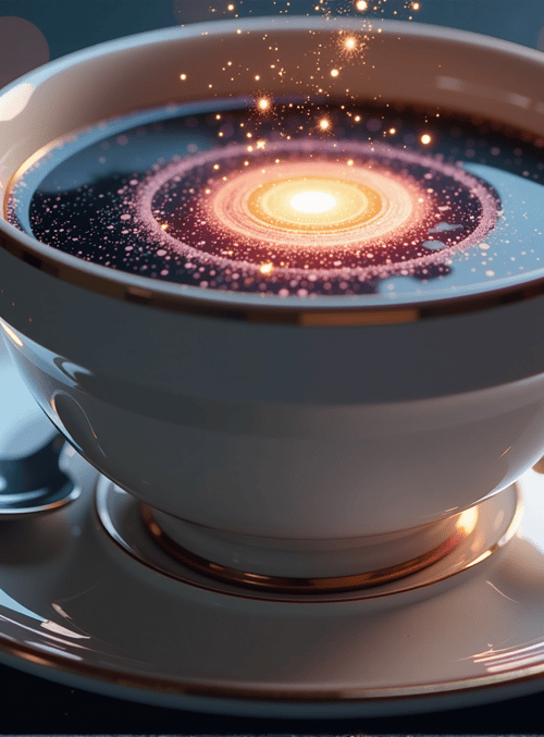 cup, saucer, spoon, galaxy, stars